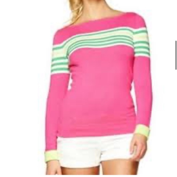 Lilly Pulitzer Sweaters - Lilly Pulitzer Vibrant scoop neck Pink Sweater with Stripes size small